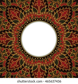 Oriental rich ornamental frame. Background with filigree ornaments and place for text. Vector card. Book cover, vinyl cover, CD, DVD cover.