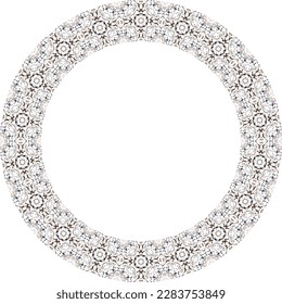 Oriental round frame with arabesques and floral motifs. Copy space. Vector clip art.