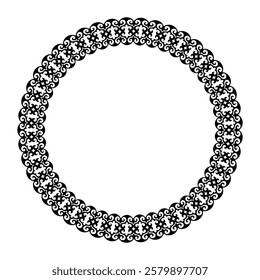 Oriental round frame with arabesques. Floral black and white border. Elegant element for design in Eastern style, place for text. Ornate Lace frame for circle embroider, stained glass, sandblasting
