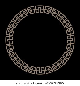 Quadro redondo oriental. Quadro de círculo Celta Dourado. Arredondar quadro clássico. Meandro grego. Padrões da Grécia, Roma antiga. Circular a fronteira europeia. Modelo para cerâmica, têxteis, bordados, porcelana