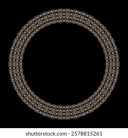 Oriental round gold frame with arabesques on a black background. Muslim Seamless national ornament. Ethnic pattern Turk, Mongol, Kyrgyz, Moroccan, Kazakh. For Ceramic, embroidery, border, sandblasting
