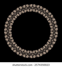 Oriental round pattern with arabesques and floral elements. Abstract golden ornament. Round ornamental frame, Luxury frame, Arabic, Andalusian, Oriental, Arabesque styles. For invitations, ceramic