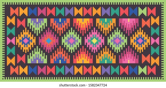 Oriental rug with a Bashkir pattern dark vector graphics