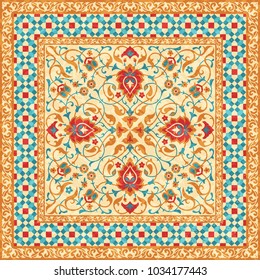 Oriental rug, ornate ornamental floral pattern, vector style