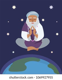 oriental sage at nirvana state,  vector cartoon illustration in flat style