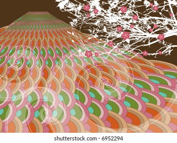 oriental scallop pattern mountain and nature (vector)