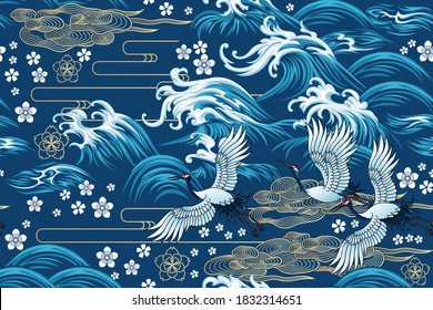 Oriental sea seamless decorative pattern