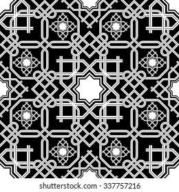 oriental seamless background , combination weave double lines with Celtic and oriental motifs black and white
