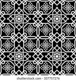 oriental seamless background , combination weave double lines with Celtic and oriental motifs black and white
