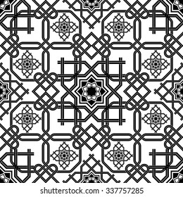 oriental seamless background , combination weave double lines with Celtic and oriental motifs black and white

