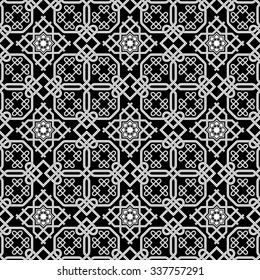 oriental seamless background , combination weave double lines with Celtic and oriental motifs black and white
