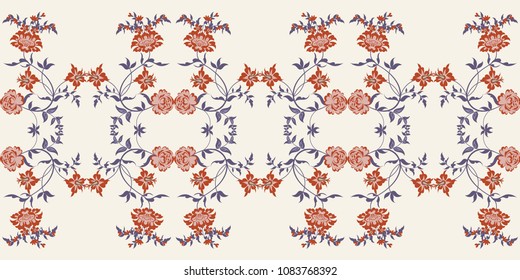 Oriental seamless classic border. Regular order. Damask, indian, arabesque ethnic style. Satin print.