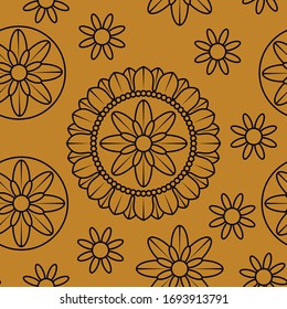 decoración de manala oriental sin fisuras con adornos florales y geométricos. la etnia tradicional turca, india, islámica, motivos. fondo marrón.