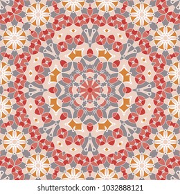 Oriental seamless geometric fabric pattern. Ethnicity ornament. Ornamental background, texture, tiled. Floral elements, mandala decor. Arabic, Islamic, moroccan, asian, indian native african motifs.
