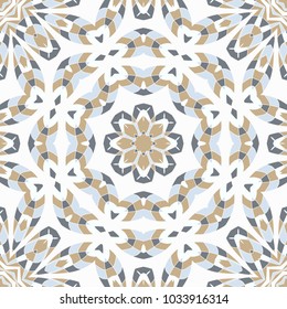 Oriental seamless geometric fabric pattern. Ethnicity ornament. Ornamental background, texture, tiled. Floral elements, mandala decor. Arabic, Islamic, moroccan, asian, indian native african motifs.