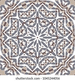 Oriental seamless geometric fabric pattern. Ethnicity ornament. Ornamental background, texture, tiled. Floral elements, mandala decor. Arabic, Islamic, moroccan, asian, indian native african motifs.