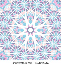 Oriental seamless geometric fabric pattern. Ethnicity ornament. Ornamental background, texture, tiled. Floral elements, mandala decor. Arabic, Islamic, moroccan, asian, indian native african motifs.