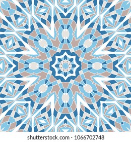 Oriental seamless geometric fabric pattern. Ethnicity ornament. Ornamental background, texture, tiled. Floral elements, mandala decor. Arabic, Islamic, moroccan, asian, indian native african motifs.