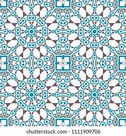 Oriental seamless geometric fabric pattern. Ethnicity ornament. Ornamental background, texture, tiled. Floral elements, mandala decor. Arabic, Islamic, moroccan, asian, indian native african motifs.