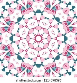Oriental seamless geometric fabric pattern. Ethnicity ornament. Ornamental background, texture, tiled. Floral elements, mandala decor. Arabic, Islamic, moroccan, asian, indian native african motifs.