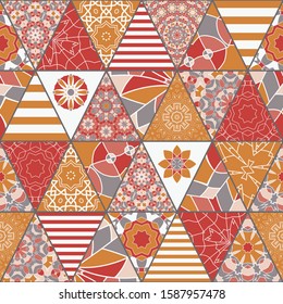 Oriental seamless geometric fabric pattern. Ethnicity ornament. Ornamental background, texture, tiled. Floral elements, mandala decor. Arabic, Islamic, moroccan, asian, indian native african motifs.