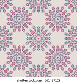Oriental seamless geometric fabric pattern. Ethnicity ornament. Ornamental background, texture, tiled. Floral elements, mandala decor. Arabic, Islamic, moroccan, asian, indian native african motifs.