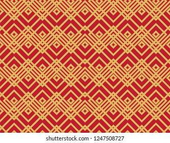 Oriental seamless geometric pattern in red and yellow colors decorative backdrop or origami paper background Chinese new year or festival vector illustration.