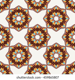 Oriental seamless geometric pattern. Wallpaper ornamental texture. Floral elements. Vector abstract background. Arabic, Islamic, asian, indian native motifs.