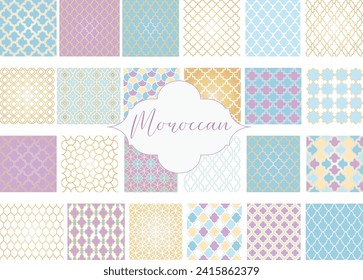 Oriental seamless Moroccan vector patterns set. Arabic geometric ornament for background. Mediterranean tile ornament
