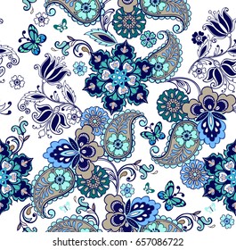 Oriental seamless paisley pattern. Floral wallpaper. Decorative ornament for fabric, textile, wrapping paper. Traditional oriental seamless paisley pattern.