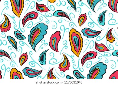 Oriental seamless paisley pattern in hand drawn style. Vector illustration for textile, fabric, wrapping paper, card, skrapbook.