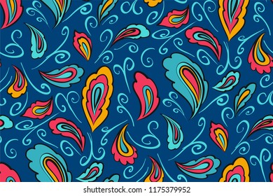 Oriental seamless paisley pattern in hand drawn style. Vector illustration for textile, fabric, wrapping paper, card, skrapbook.