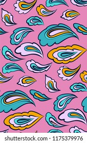 Oriental seamless paisley pattern in hand drawn style. Vector illustration for textile, fabric, wrapping paper, card, skrapbook.