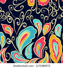 Oriental seamless paisley pattern in hand drawn style. Vector illustration for textile, fabric, wrapping paper, card, skrapbook.