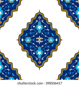 Oriental seamless pattern with arabesque and floral elements. Vector illustration