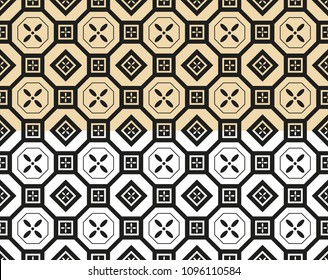 Oriental seamless pattern background set. Asian traditional geometric floral ornament with chinese circle tracery and japanese curve line pattern for wrapping paper, wallpaper and textile design