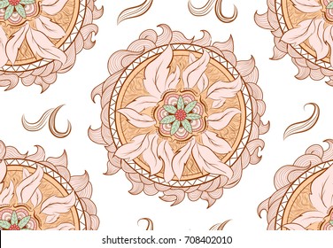 Oriental seamless pattern of a floral mandala. Vector illustration in Islam, Arabic, Indian, turkish, pakistan, chinese, ottoman motifs