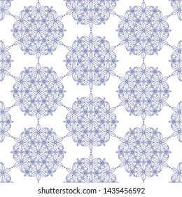 Oriental seamless pattern. Floral trellis in Japanese style. Floral hexagons print. Kaleidoscopic pattern. Vector illustration.