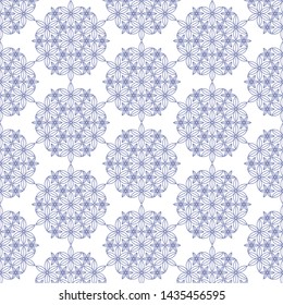 Oriental seamless pattern. Floral trellis in Japanese style. Floral hexagons print. Kaleidoscopic pattern. Vector illustration.