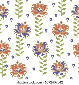 Oriental Seamless Pattern FOLK ORNAMENT WHITE 4 Color Vector Illustration for Birthday and Wedding Decor, Print for scrapbooking and greetings