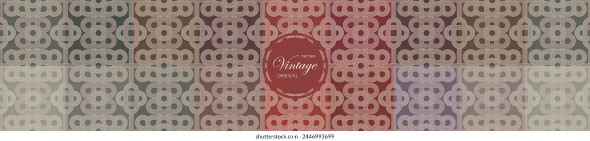 Patrón oriental sin fisuras en el estilo vintage tradicional geométrico de Asia, patrón Abstractas de tierra de tonos coloridos japoneses y coreanos, chino de panorama asiático para la decoración de Fondo de pantalla. Vector creativo.