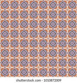 Oriental seamless pattern - korean, japanese or chinese traditional ornament in gray, orange and blue colors. Vector background illustration.
