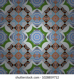 Oriental seamless pattern - korean, japanese or chinese traditional ornament in gray, green and blue colors. Vector background illustration.