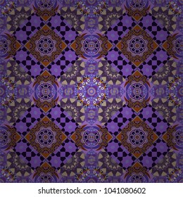 Oriental seamless pattern - korean, japanese or chinese traditional ornament in brown, violet and black colors. Vector background illustration.