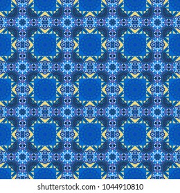 Oriental seamless pattern - korean, japanese or chinese traditional ornament in blue, violet and yellow colors. Vector background illustration.