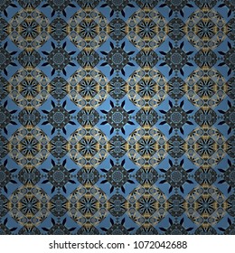 Oriental seamless pattern - korean, japanese or chinese traditional ornament in blue, gray and black colors. Vector background illustration.