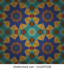 Oriental seamless pattern - korean, japanese or chinese traditional ornament in yellow, violet and blue colors. Vector background illustration.