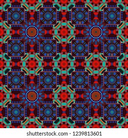 Oriental seamless pattern - korean, japanese or chinese traditional ornament in brown, red and blue colors. Vector background illustration.