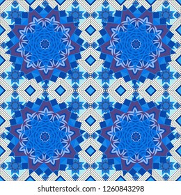 Oriental seamless pattern - korean, japanese or chinese traditional ornament in pink, blue and gray colors. Vector background illustration.