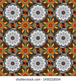 Oriental seamless pattern - korean, japanese or chinese traditional ornament in gray, orange and brown colors. Vector background illustration.